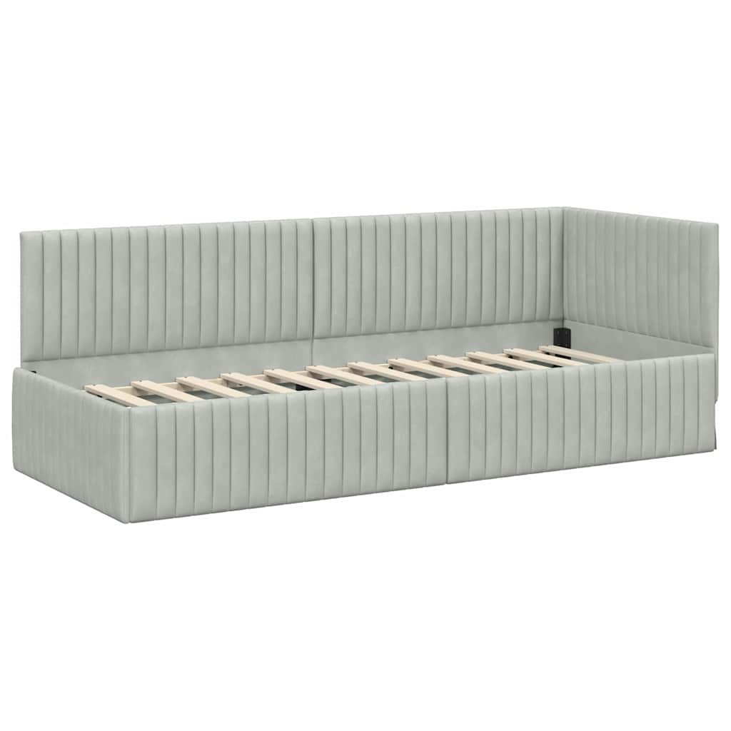 vidaXL Rama Łóżka Narożnego z Materacem 2 pcs Jasnoszary Aksamit