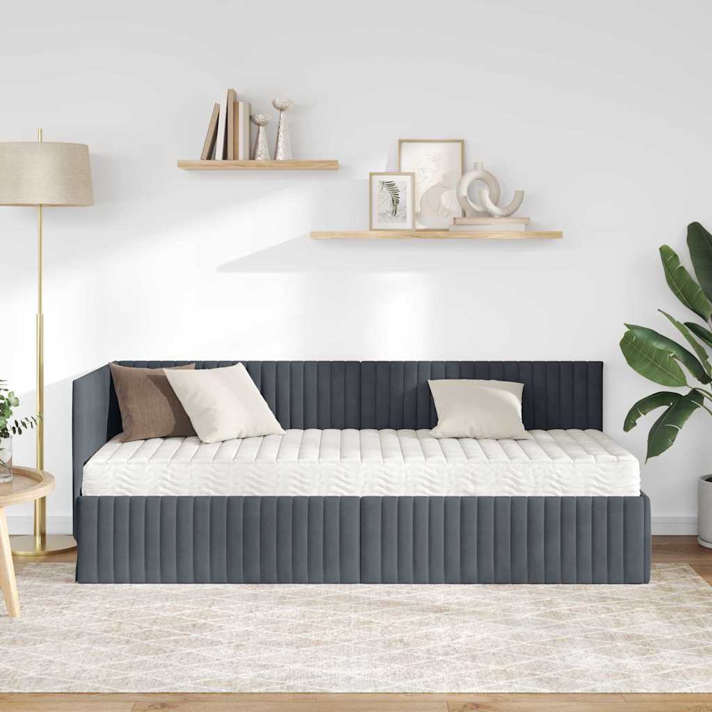 vidaXL Rama Łóżka Narożnego z Materacem 2 pcs Szary Aksamit