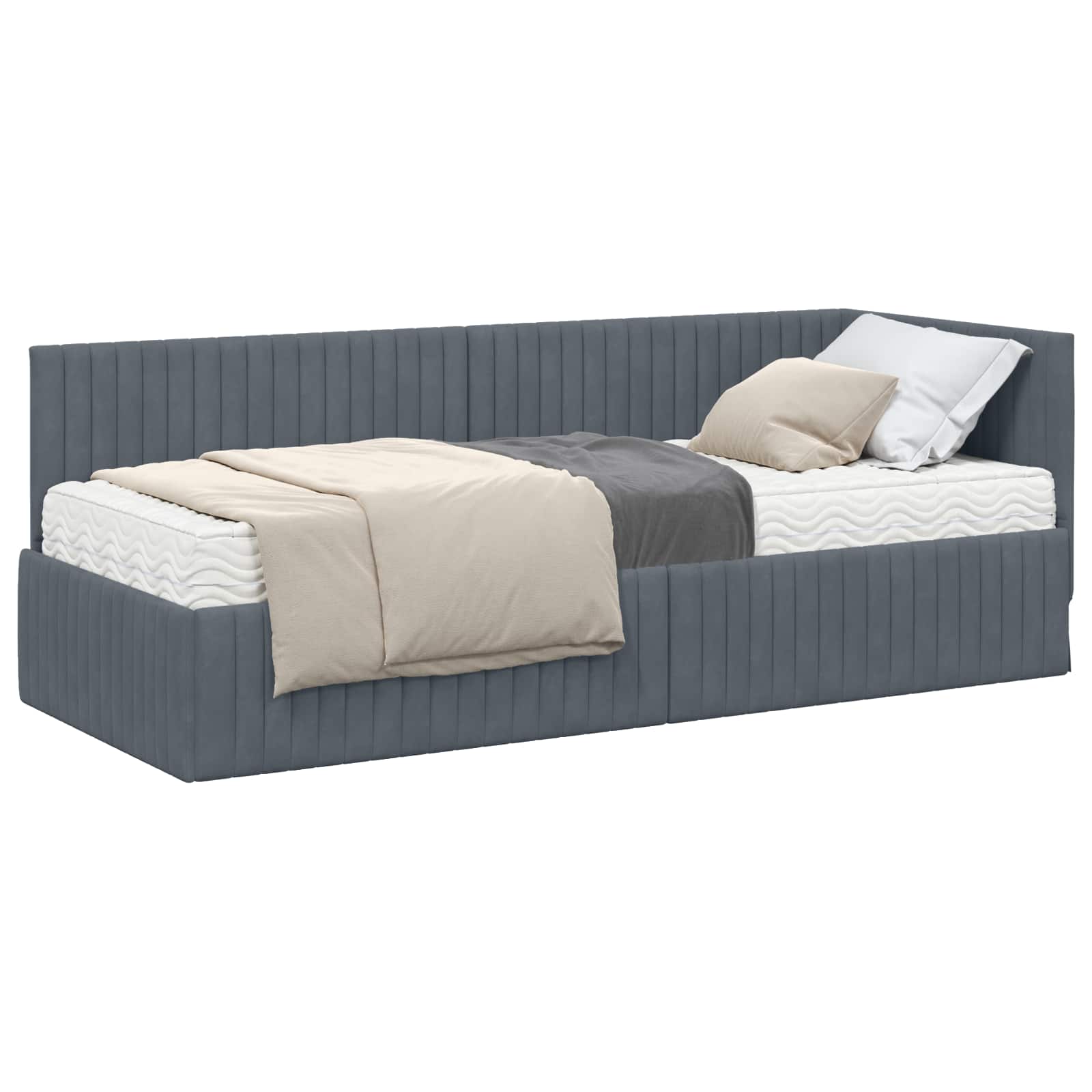 vidaXL Rama Łóżka Narożnego z Materacem 2 pcs Szary Aksamit