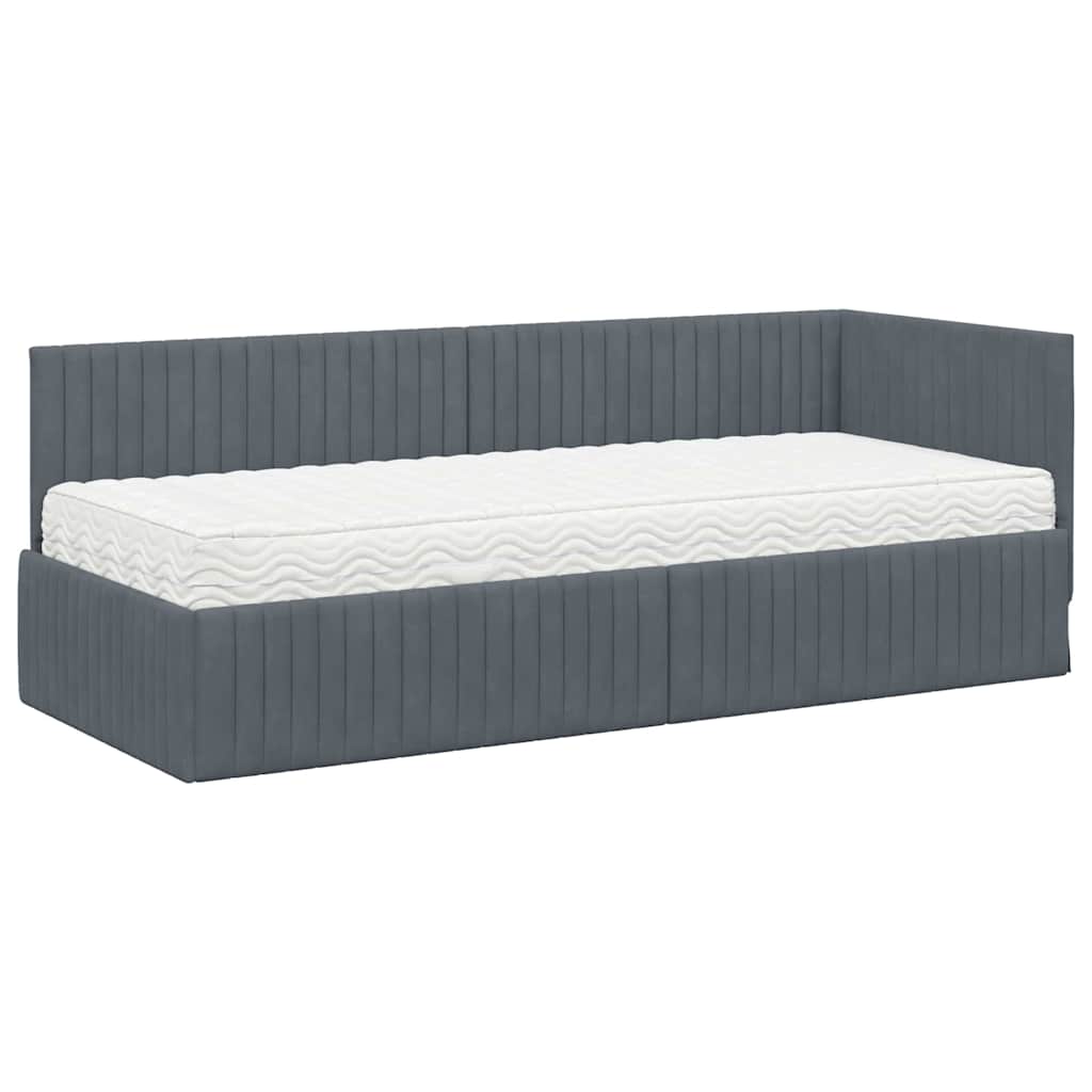 vidaXL Rama Łóżka Narożnego z Materacem 2 pcs Szary Aksamit
