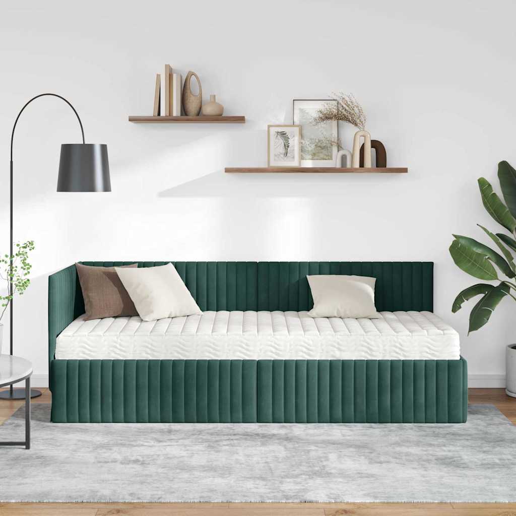 vidaXL Rama Łóżka Narożnego z Materacem 2 pcs Zielony Aksamit