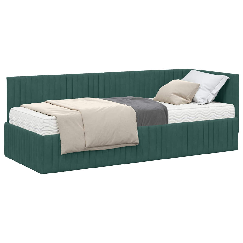 vidaXL Rama Łóżka Narożnego z Materacem 2 pcs Zielony Aksamit