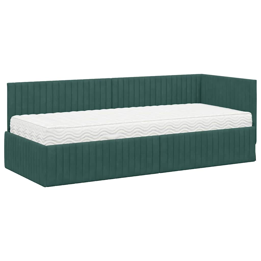 vidaXL Rama Łóżka Narożnego z Materacem 2 pcs Zielony Aksamit