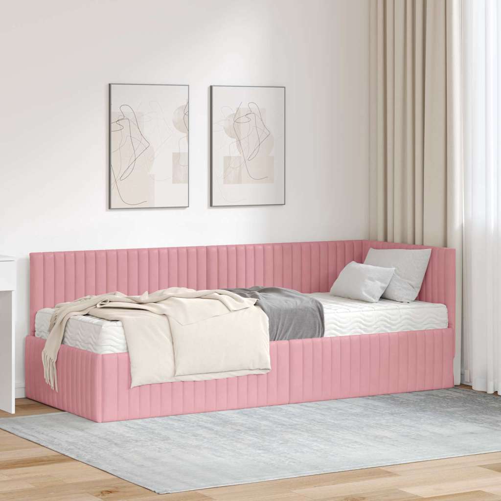 vidaXL Rama Łóżka Narożnego z Materacem 2 pcs Szary Aksamit