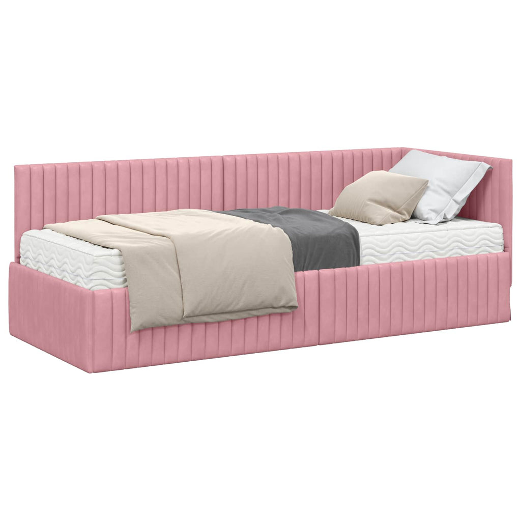 vidaXL Rama Łóżka Narożnego z Materacem 2 pcs Szary Aksamit