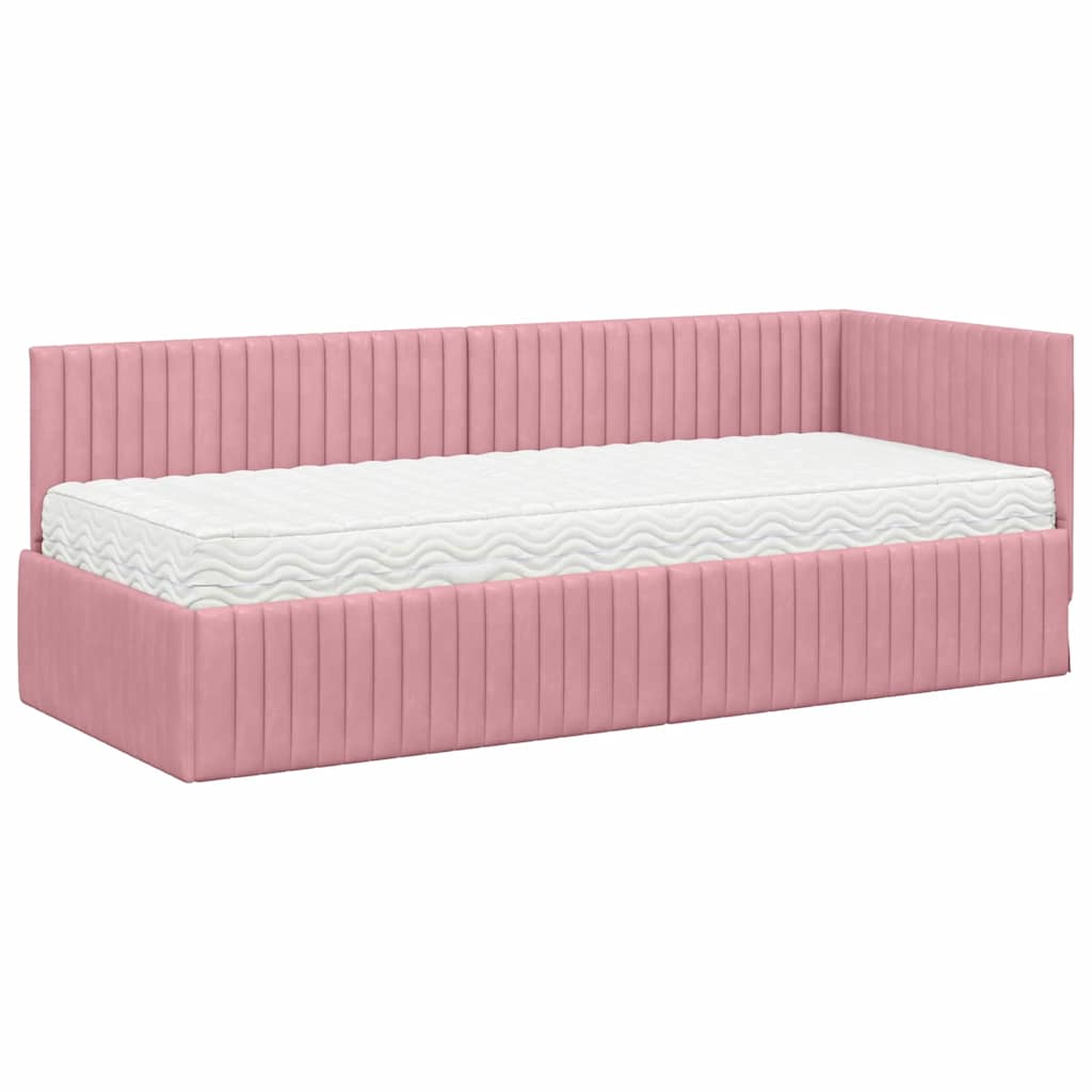vidaXL Rama Łóżka Narożnego z Materacem 2 pcs Szary Aksamit