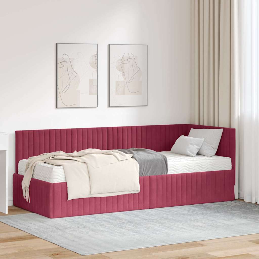 vidaXL Rama Łóżka Narożnego z Materacem 2 pcs Zielony Aksamit