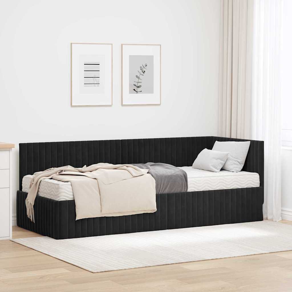 vidaXL Rama Łóżka Narożnego z Materacem 2 pcs Czarny Aksamit