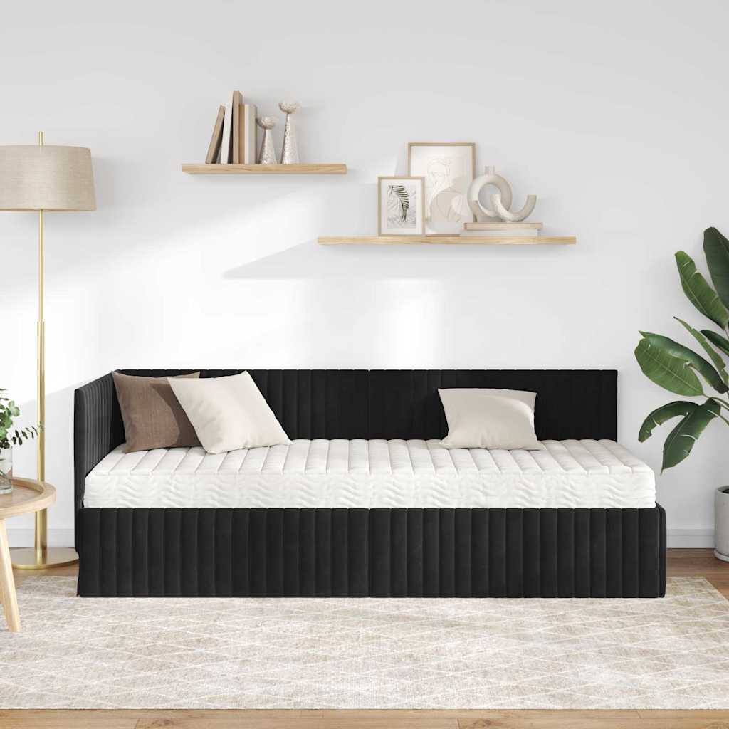 vidaXL Rama Łóżka Narożnego z Materacem 2 pcs Czarny Aksamit