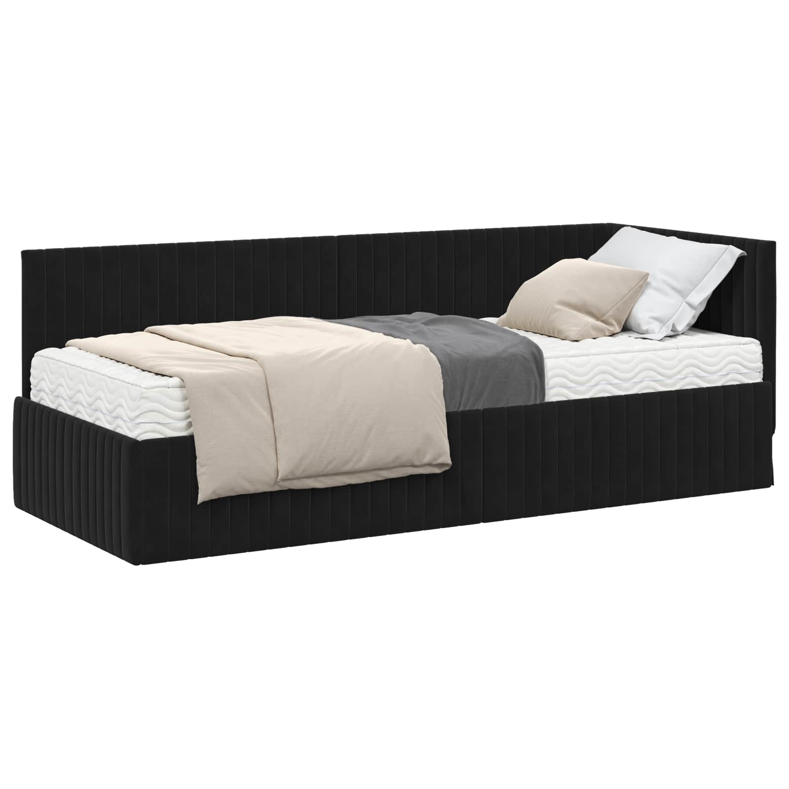 vidaXL Rama Łóżka Narożnego z Materacem 2 pcs Czarny Aksamit