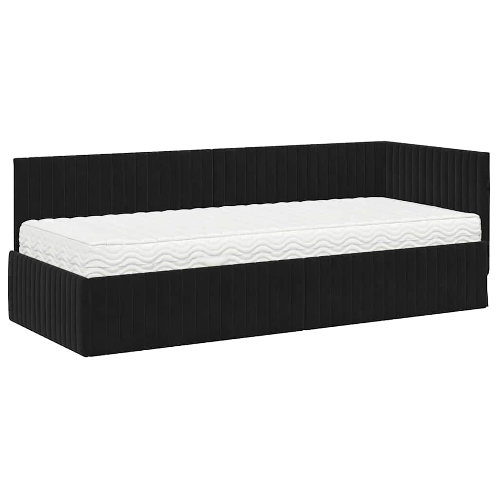 vidaXL Rama Łóżka Narożnego z Materacem 2 pcs Czarny Aksamit