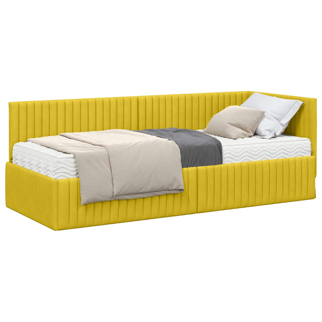 vidaXL Rama Łóżka Narożnego z Materacem 2 pcs Żółty Aksamit