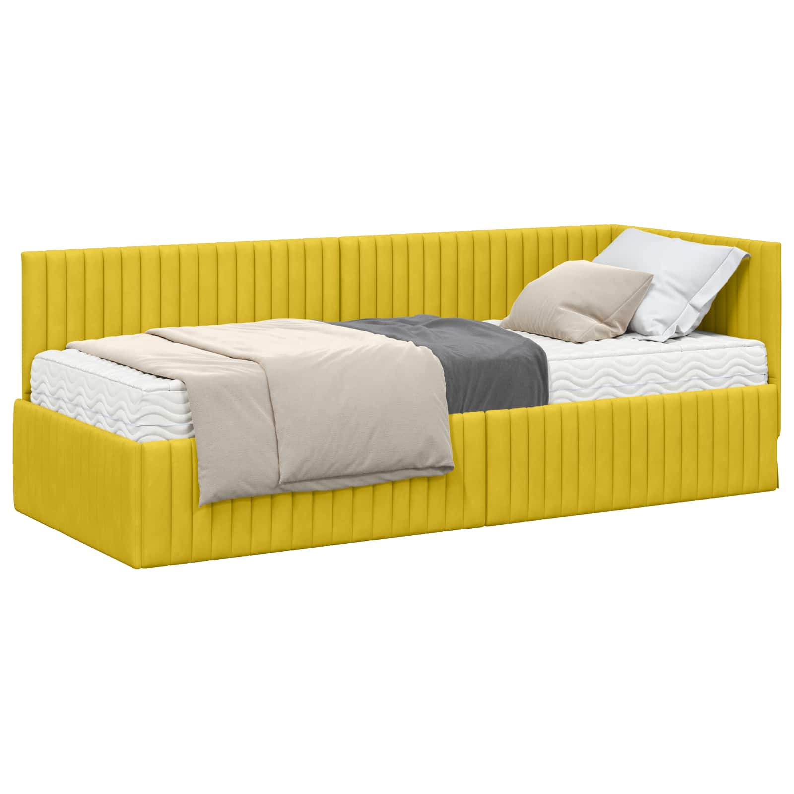 vidaXL Rama Łóżka Narożnego z Materacem 2 pcs Żółty Aksamit