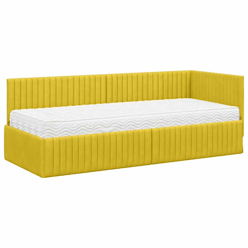 vidaXL Rama Łóżka Narożnego z Materacem 2 pcs Żółty Aksamit