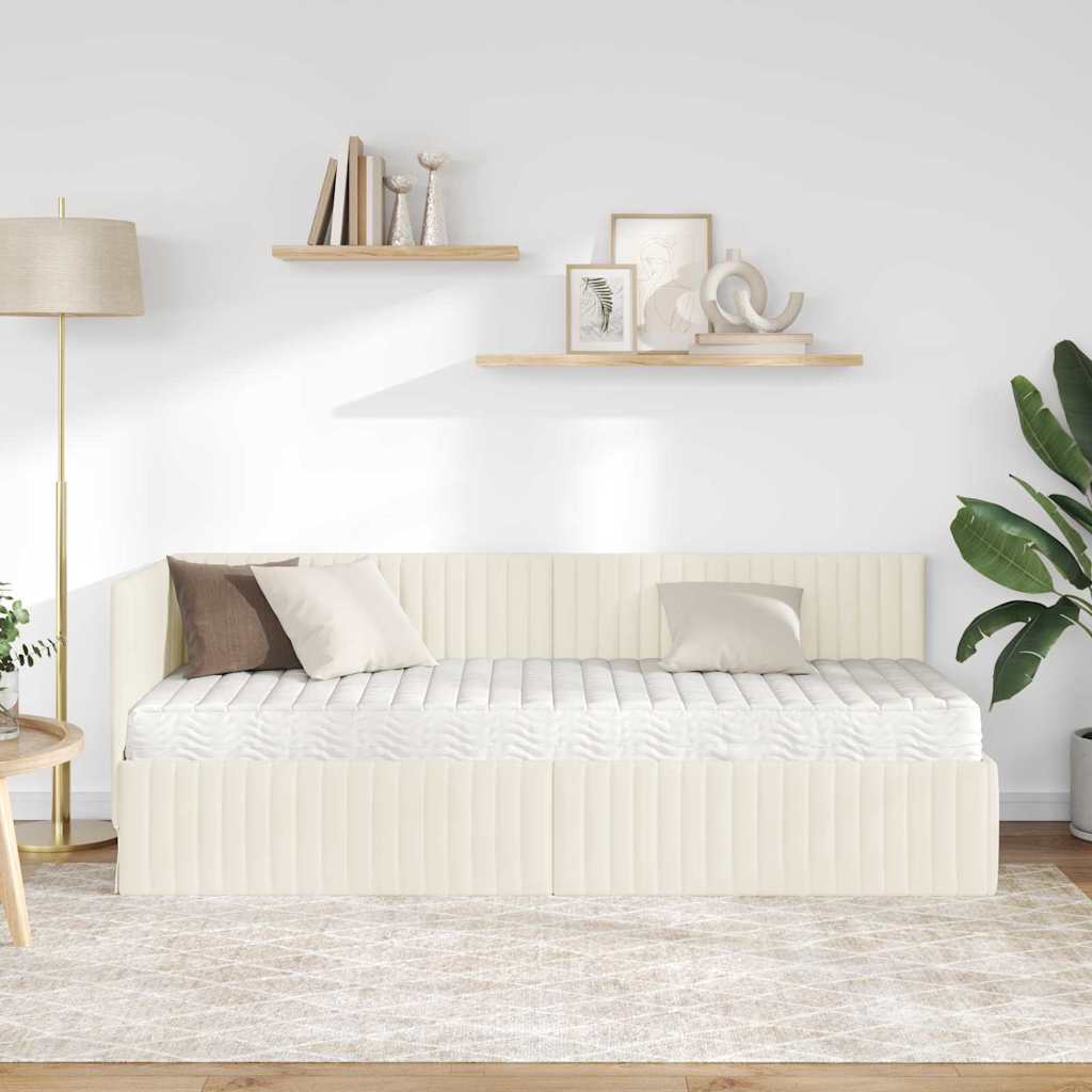 vidaXL Rama Łóżka Narożnego z Materacem 2 pcs Kremowy Aksamit