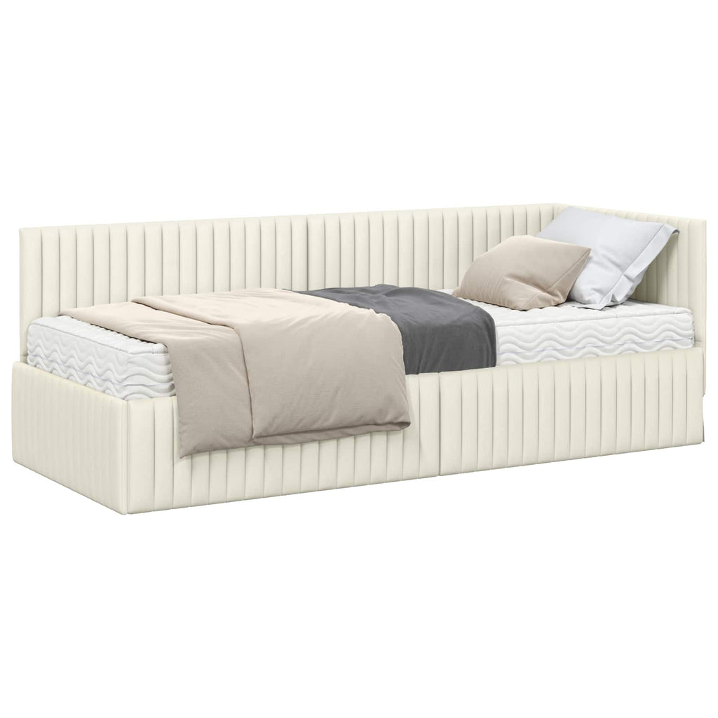 vidaXL Rama Łóżka Narożnego z Materacem 2 pcs Kremowy Aksamit