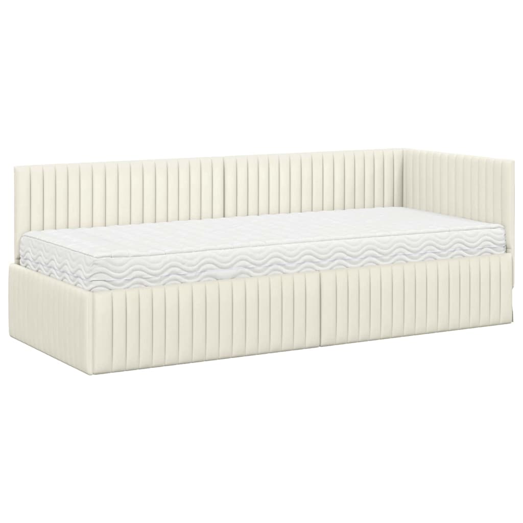 vidaXL Rama Łóżka Narożnego z Materacem 2 pcs Kremowy Aksamit