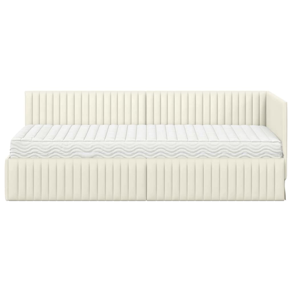 vidaXL Rama Łóżka Narożnego z Materacem 2 pcs Kremowy Aksamit