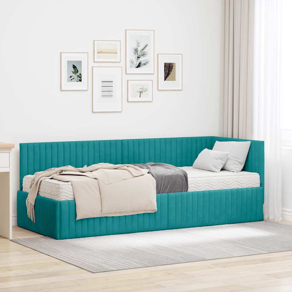 vidaXL Rama Łóżka Narożnego z Materacem 2 pcs Turkusowy Aksamit