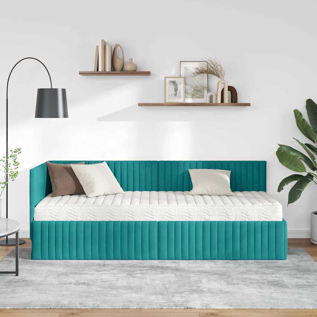 vidaXL Rama Łóżka Narożnego z Materacem 2 pcs Turkusowy Aksamit