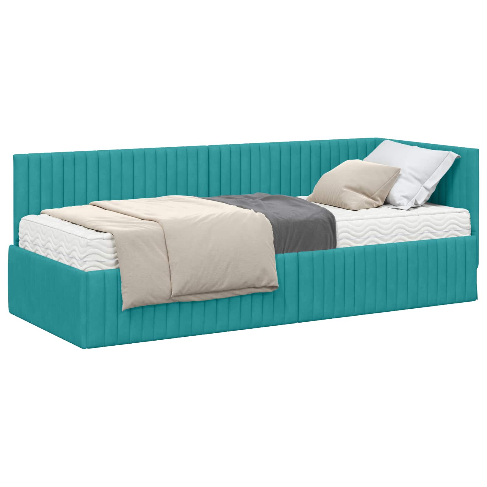 vidaXL Rama Łóżka Narożnego z Materacem 2 pcs Turkusowy Aksamit