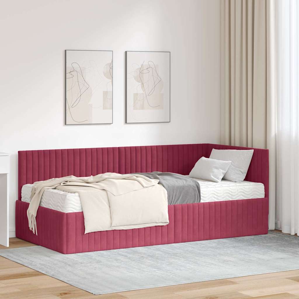 vidaXL Rama Łóżka Narożnego z Materacem 2 pcs Zielony Aksamit