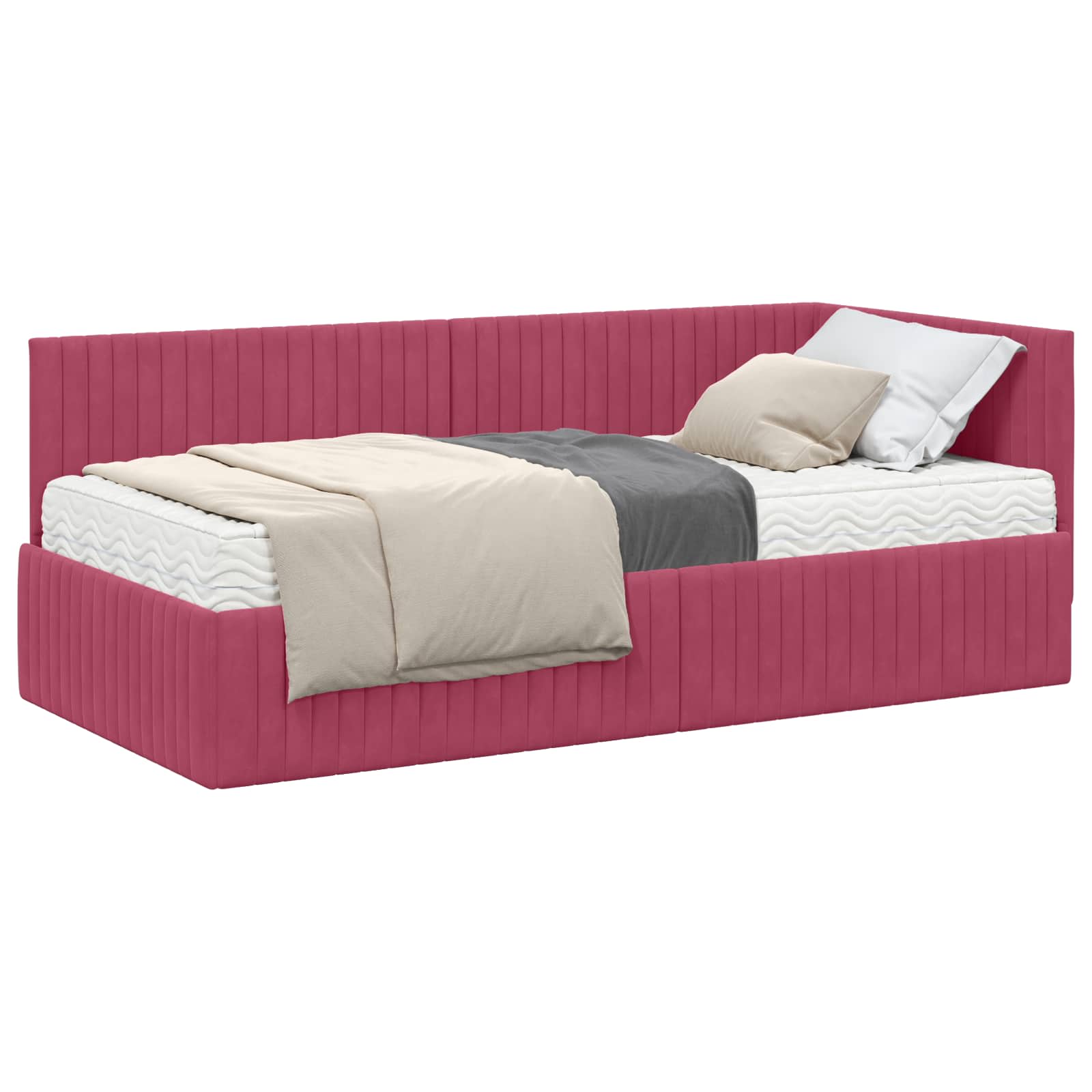 vidaXL Rama Łóżka Narożnego z Materacem 2 pcs Zielony Aksamit