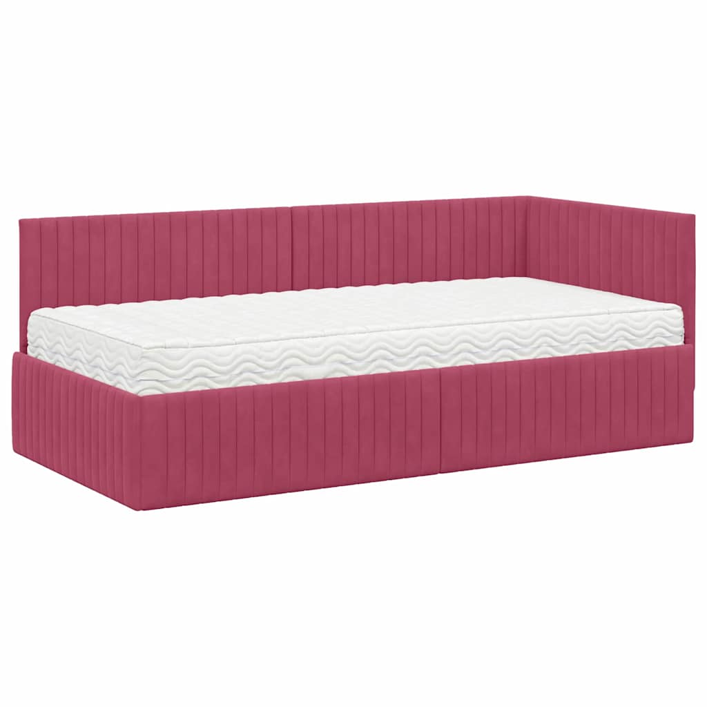 vidaXL Rama Łóżka Narożnego z Materacem 2 pcs Zielony Aksamit