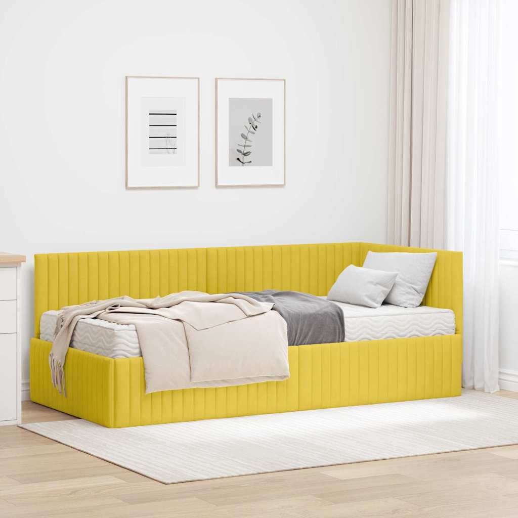 vidaXL Rama Łóżka Narożnego z Materacem 2 pcs Żółty Aksamit