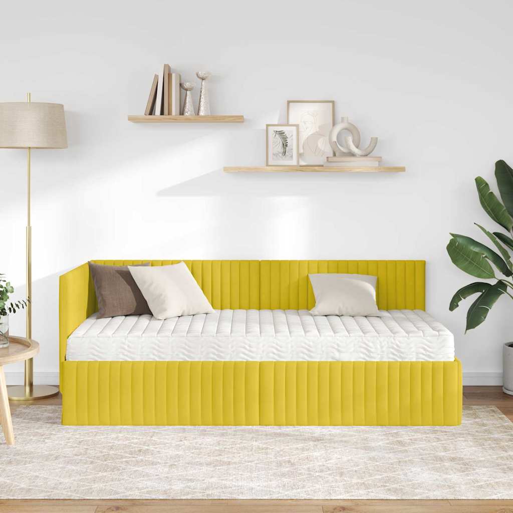 vidaXL Rama Łóżka Narożnego z Materacem 2 pcs Żółty Aksamit