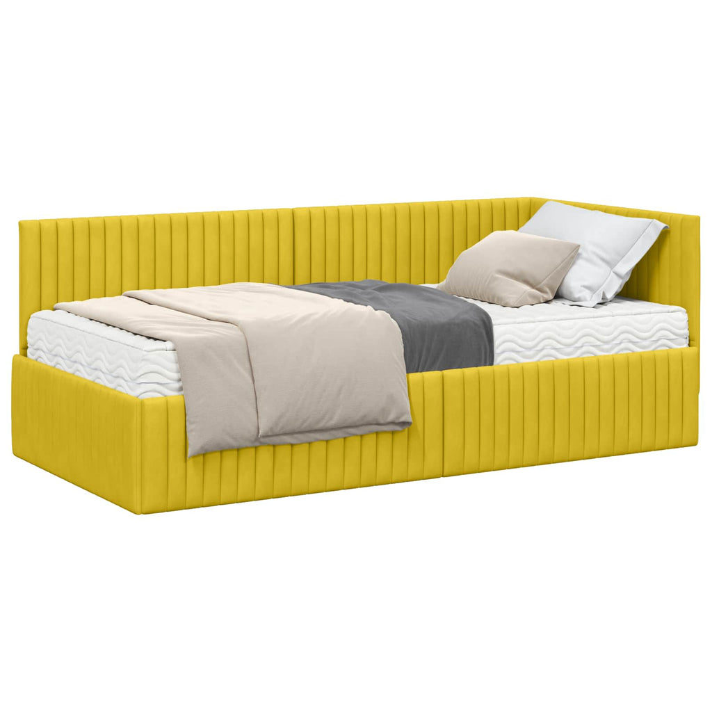 vidaXL Rama Łóżka Narożnego z Materacem 2 pcs Żółty Aksamit