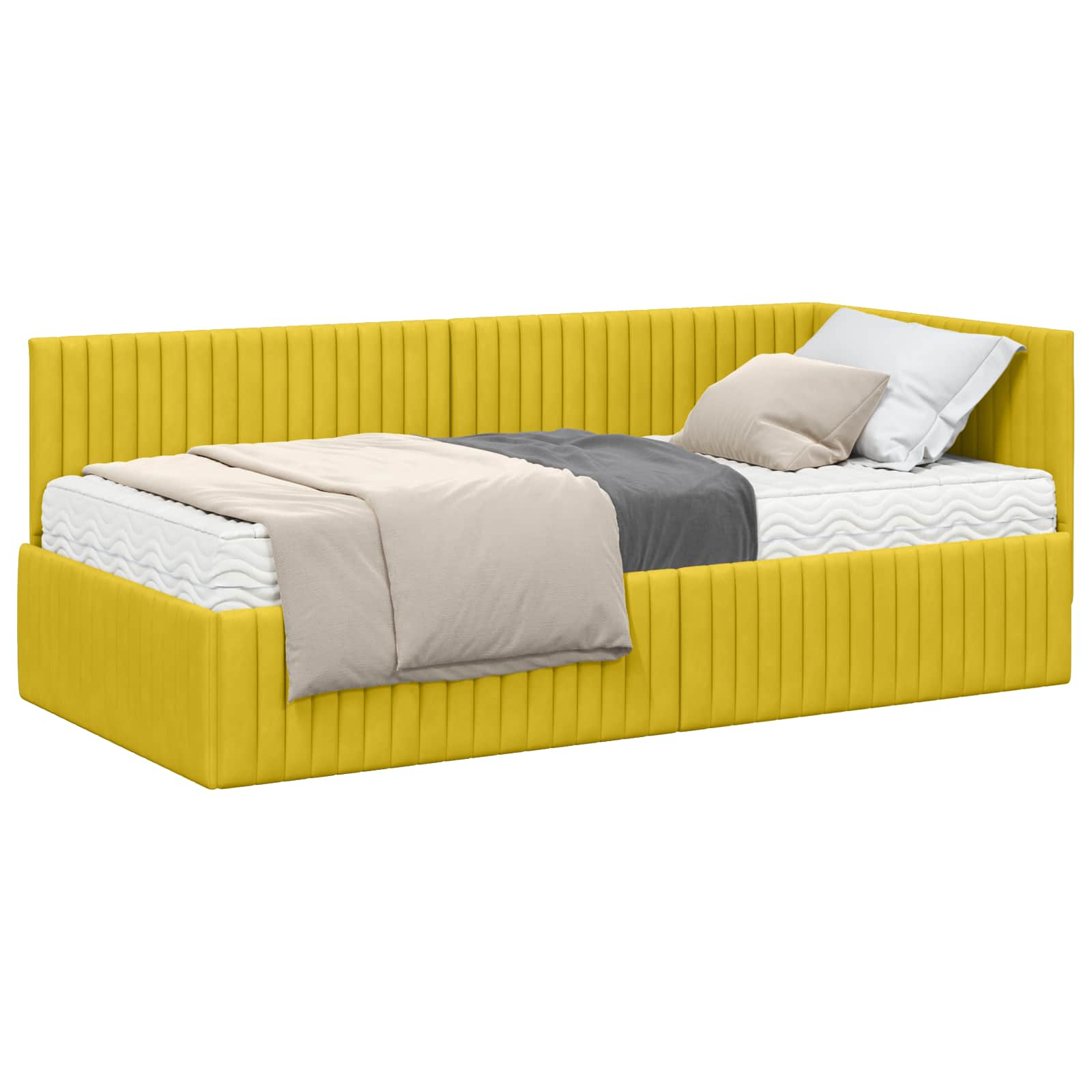 vidaXL Rama Łóżka Narożnego z Materacem 2 pcs Żółty Aksamit