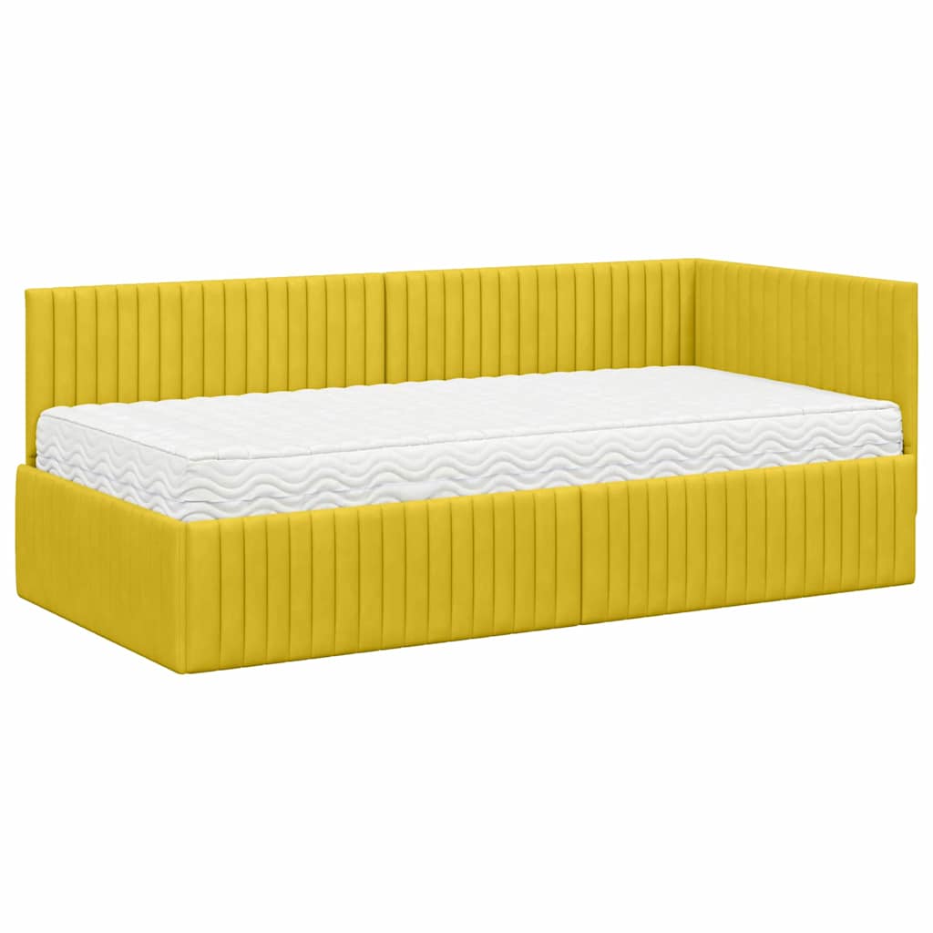 vidaXL Rama Łóżka Narożnego z Materacem 2 pcs Żółty Aksamit
