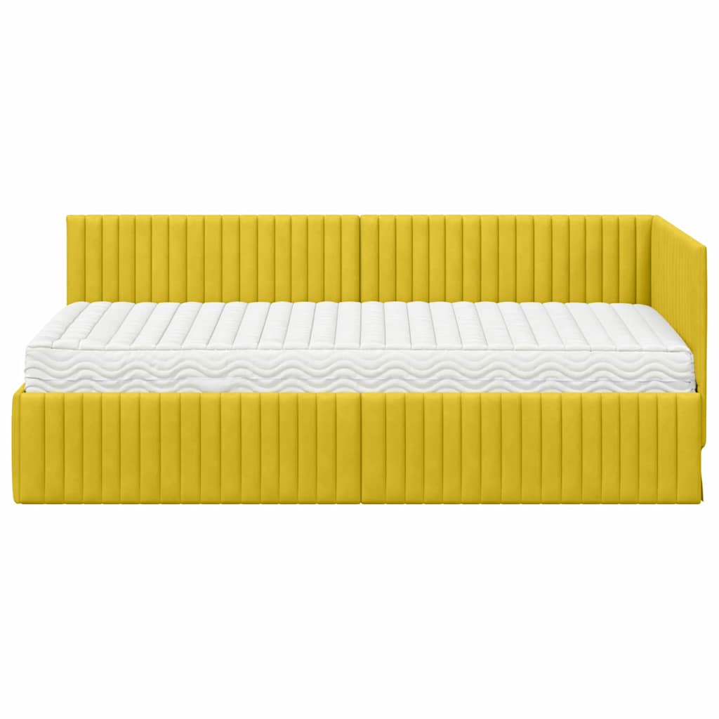 vidaXL Rama Łóżka Narożnego z Materacem 2 pcs Żółty Aksamit