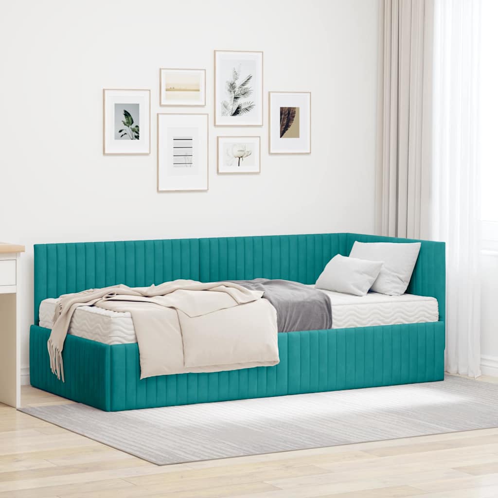 vidaXL Rama Łóżka Narożnego z Materacem 2 pcs Turkusowy Aksamit