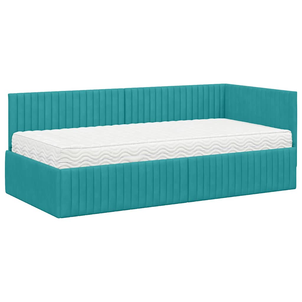 vidaXL Rama Łóżka Narożnego z Materacem 2 pcs Turkusowy Aksamit