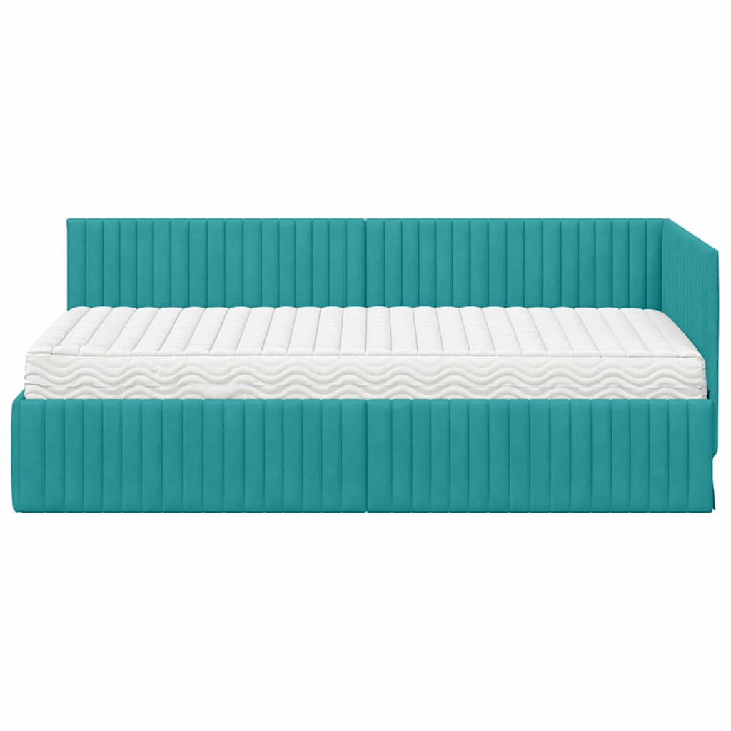 vidaXL Rama Łóżka Narożnego z Materacem 2 pcs Turkusowy Aksamit