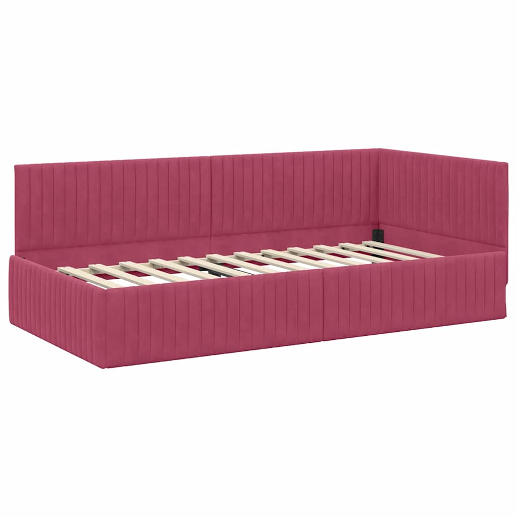 vidaXL Rama Łóżka Narożnego z Materacem 2 pcs Zielony Aksamit