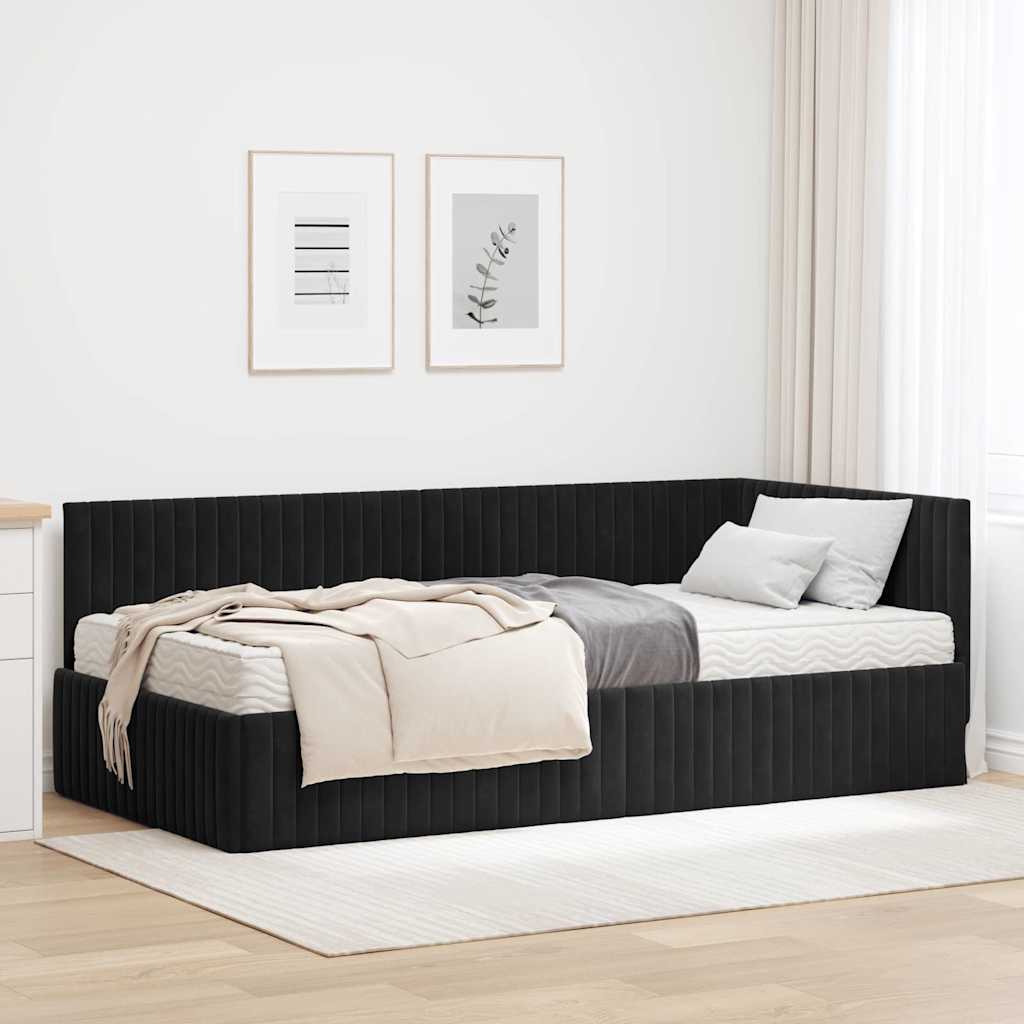 vidaXL Rama Łóżka Narożnego z Materacem 2 pcs Czarny Aksamit