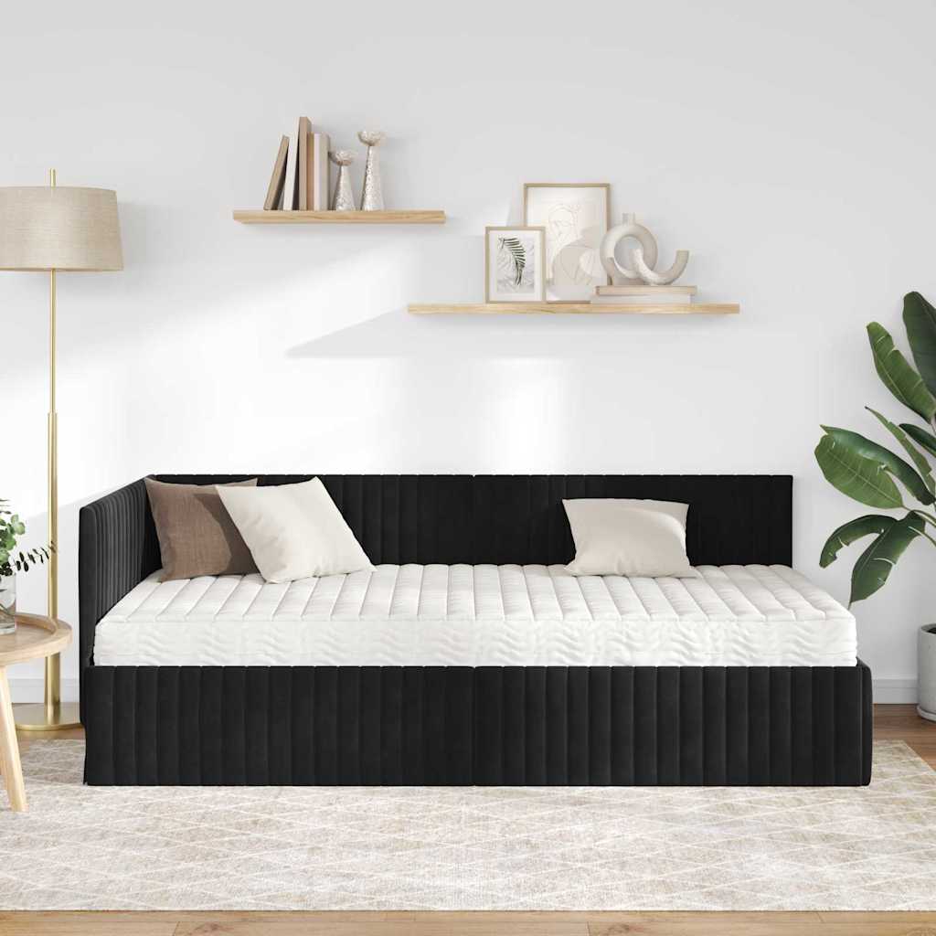 vidaXL Rama Łóżka Narożnego z Materacem 2 pcs Czarny Aksamit