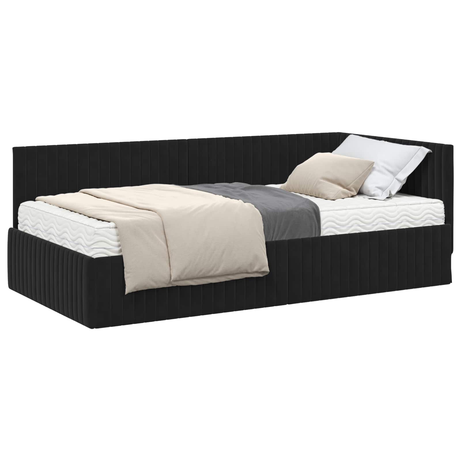 vidaXL Rama Łóżka Narożnego z Materacem 2 pcs Czarny Aksamit