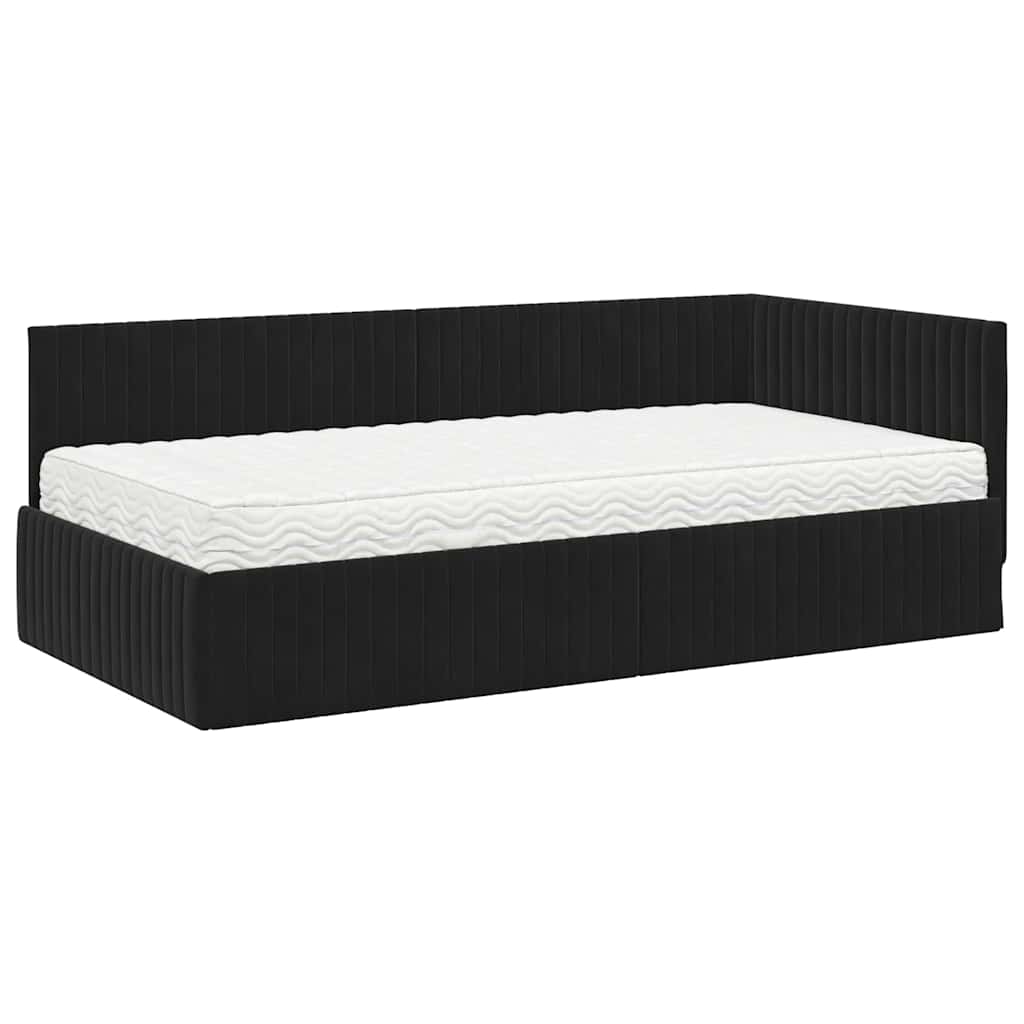 vidaXL Rama Łóżka Narożnego z Materacem 2 pcs Czarny Aksamit