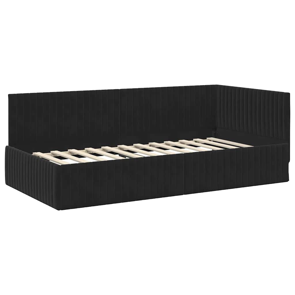 vidaXL Rama Łóżka Narożnego z Materacem 2 pcs Czarny Aksamit
