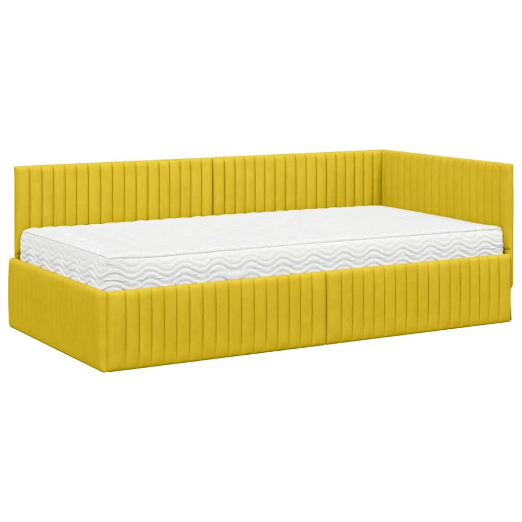 vidaXL Rama Łóżka Narożnego z Materacem 2 pcs Żółty Aksamit