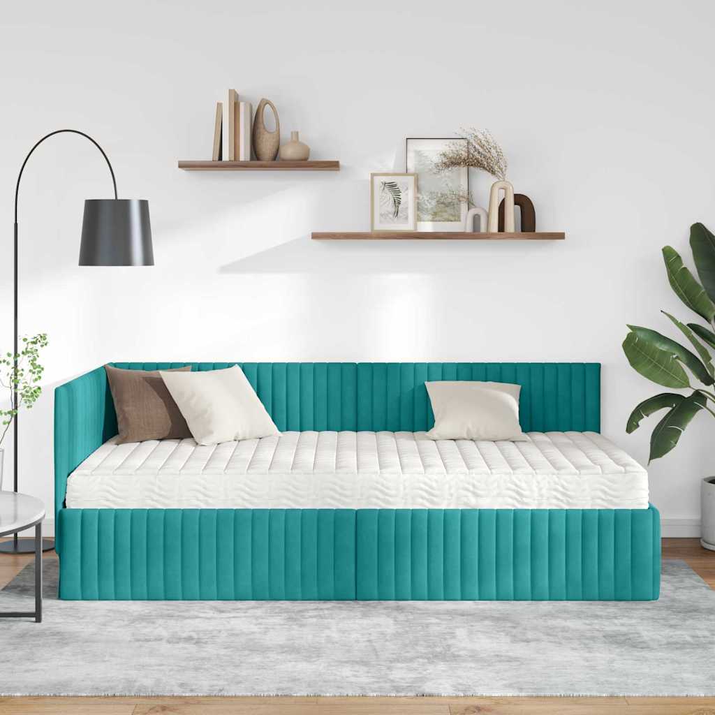 vidaXL Rama Łóżka Narożnego z Materacem 2 pcs Turkusowy Aksamit