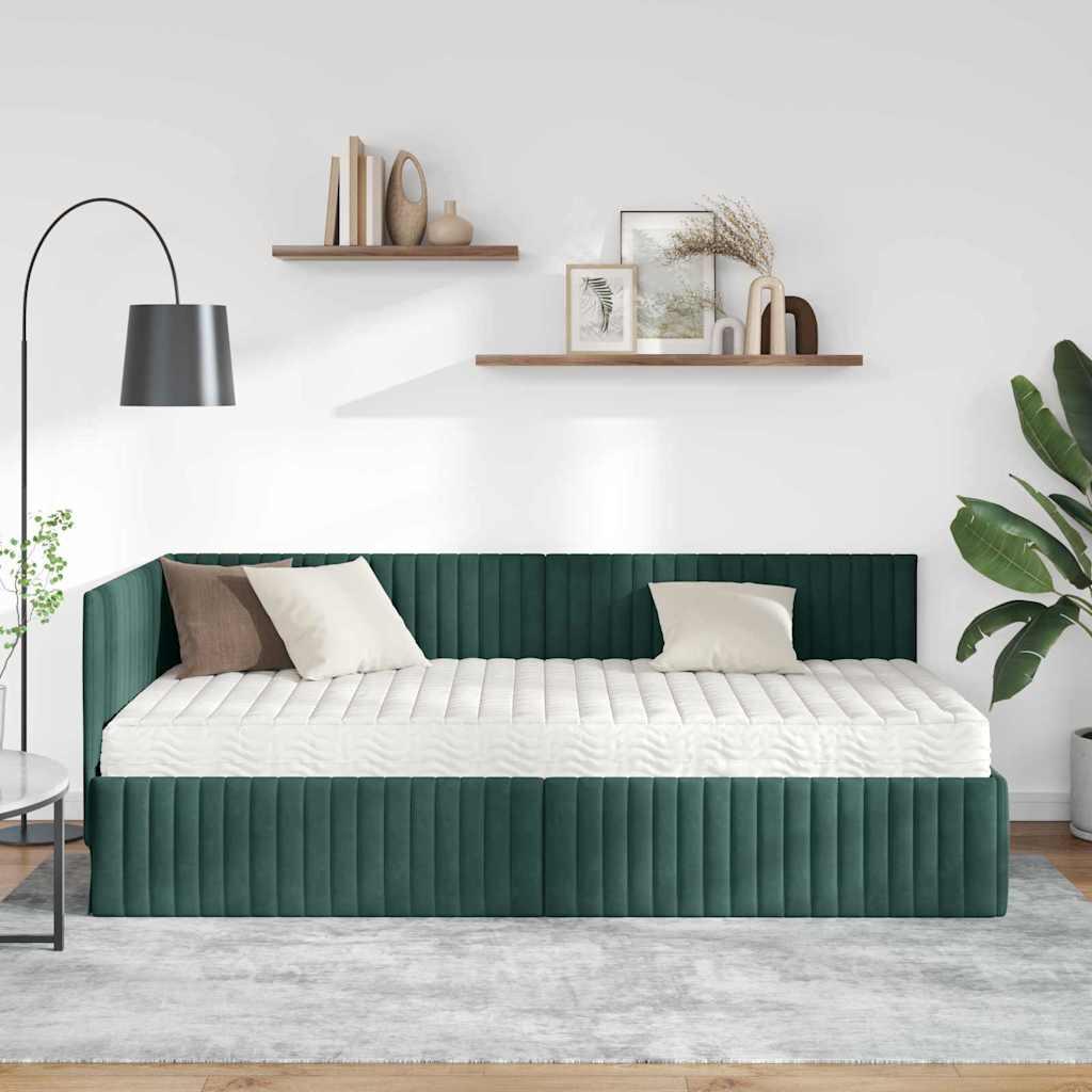 vidaXL Rama Łóżka Narożnego z Materacem 2 pcs Zielony Aksamit