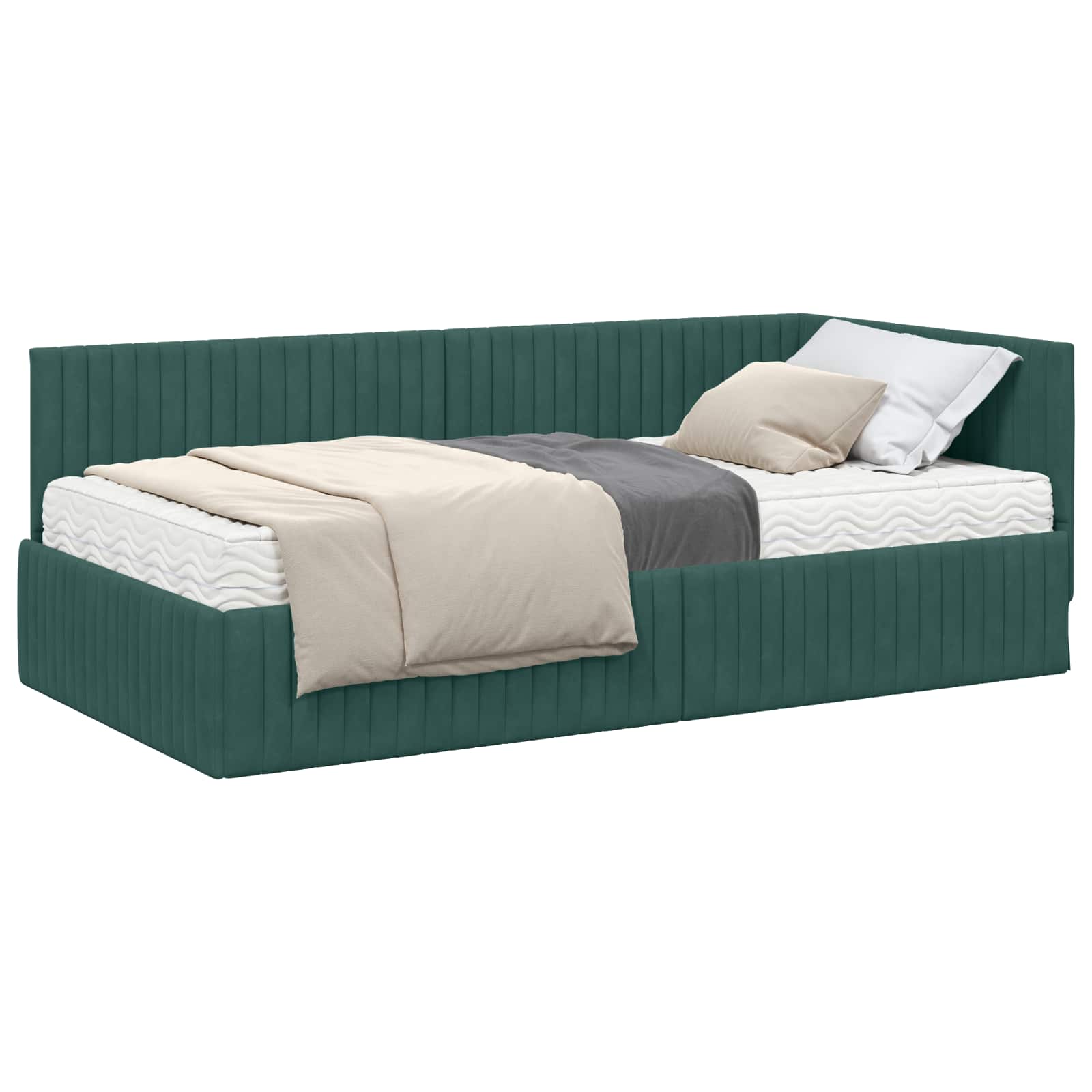 vidaXL Rama Łóżka Narożnego z Materacem 2 pcs Zielony Aksamit