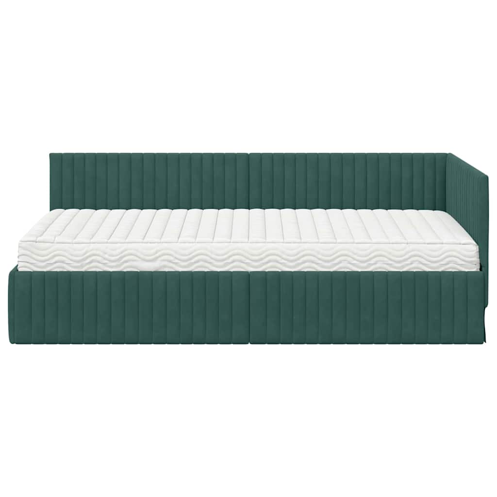 vidaXL Rama Łóżka Narożnego z Materacem 2 pcs Zielony Aksamit
