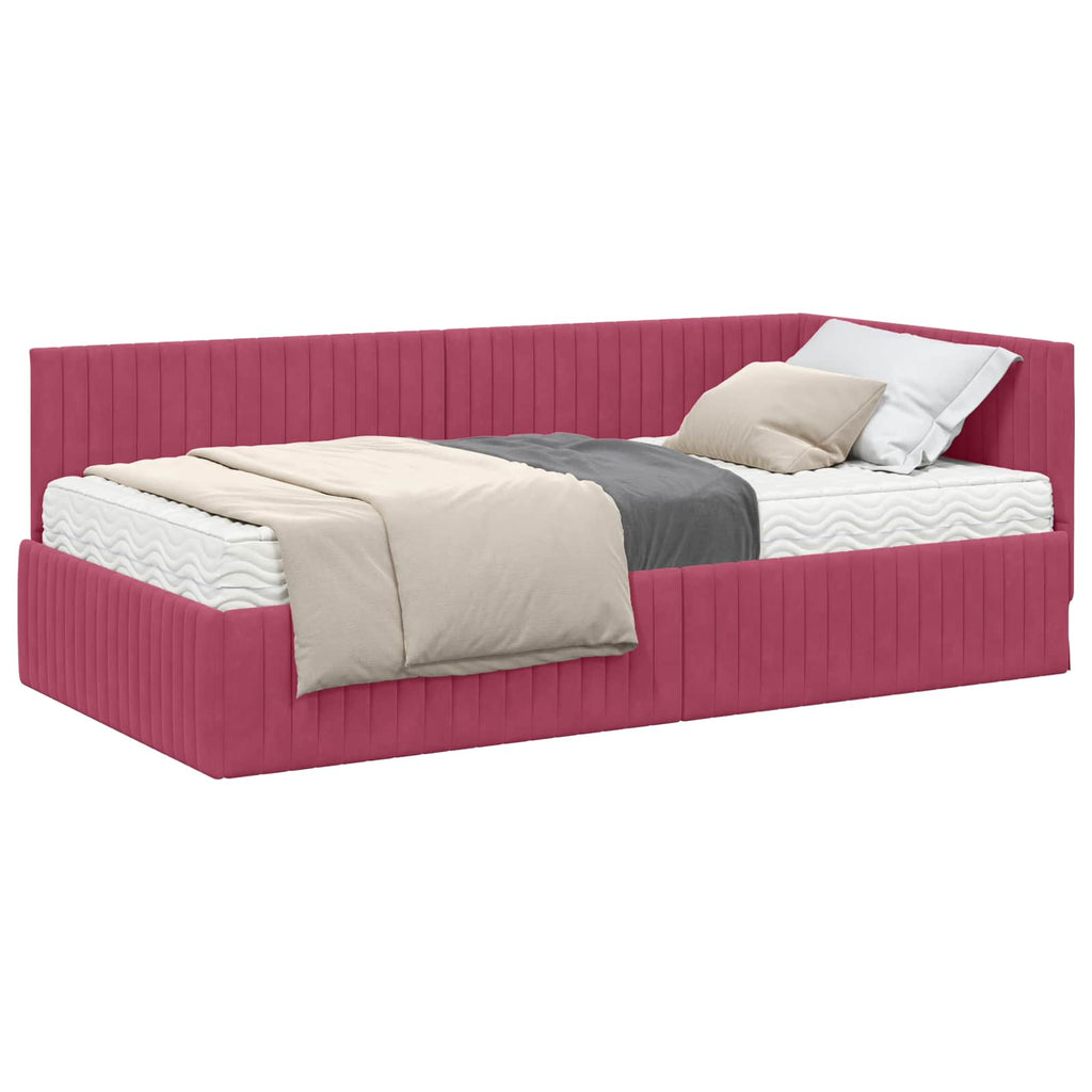 vidaXL Rama Łóżka Narożnego z Materacem 2 pcs Zielony Aksamit