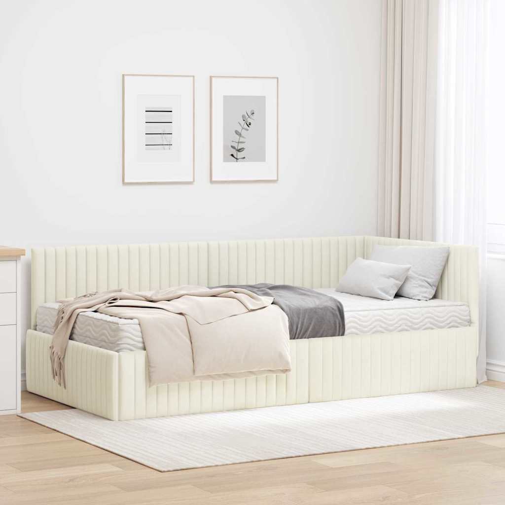 vidaXL Rama Łóżka Narożnego z Materacem 2 szt. kremowy 100 x 200 cm